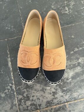 Beige and Black Two-Tone Espadrille Slip-On